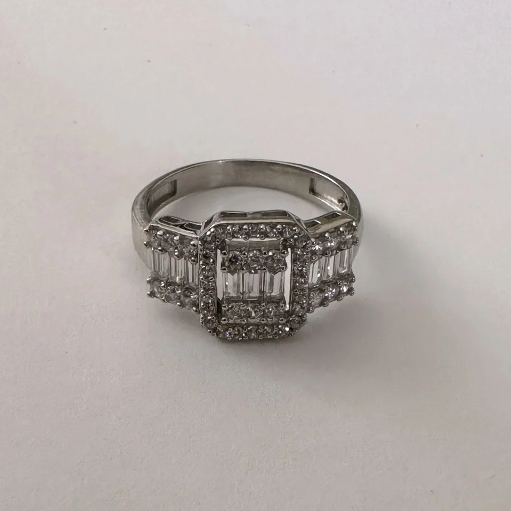 925 Silver baguette cubic zirconia cz ring trending round and rectangle shape